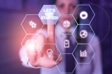 Conceptual hand writing showing Let S Is Get Started. Concept meaning to begin doing or working on...