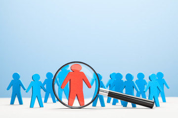 HR. Staff recruitment. Choosing a good leader. Search with a magnifying glass.