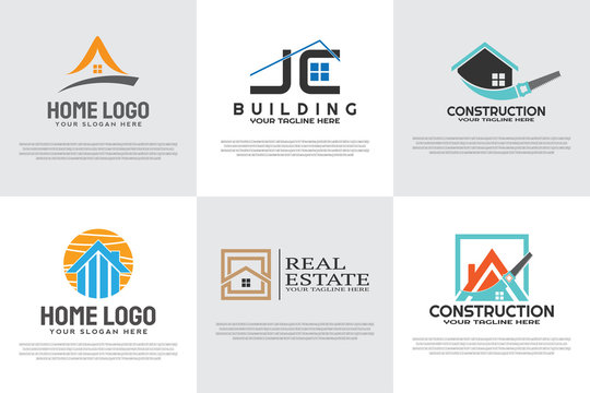 a collection of building construction logos, housing icons, real estate, architect, for elements such as banners, posters, leaflets, websites.