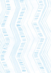 Obraz premium Light blue watercolor zigzag background. Hand painted raster ornament.