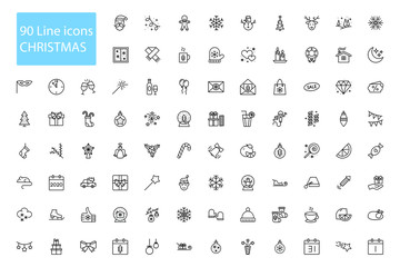 90 New Year Christmas thile line icons set. Vector illustrations collection eps10.