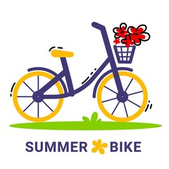 Vector illustration of female bicycle with basket and red color