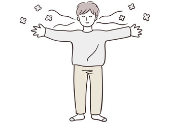 深呼吸する男性