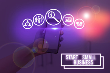 Text sign showing Start Small Business. Business photo showcasing Aspiring Entrepreneur a New Venture Trade Industry