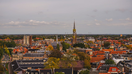 Leeuwarden the capital of the province of Friesland, Netherlands, aerial view from the famous leaning Oldehove tower