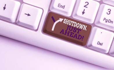 Writing note showing Shutdown Just Ahead. Business concept for closing factory business either...
