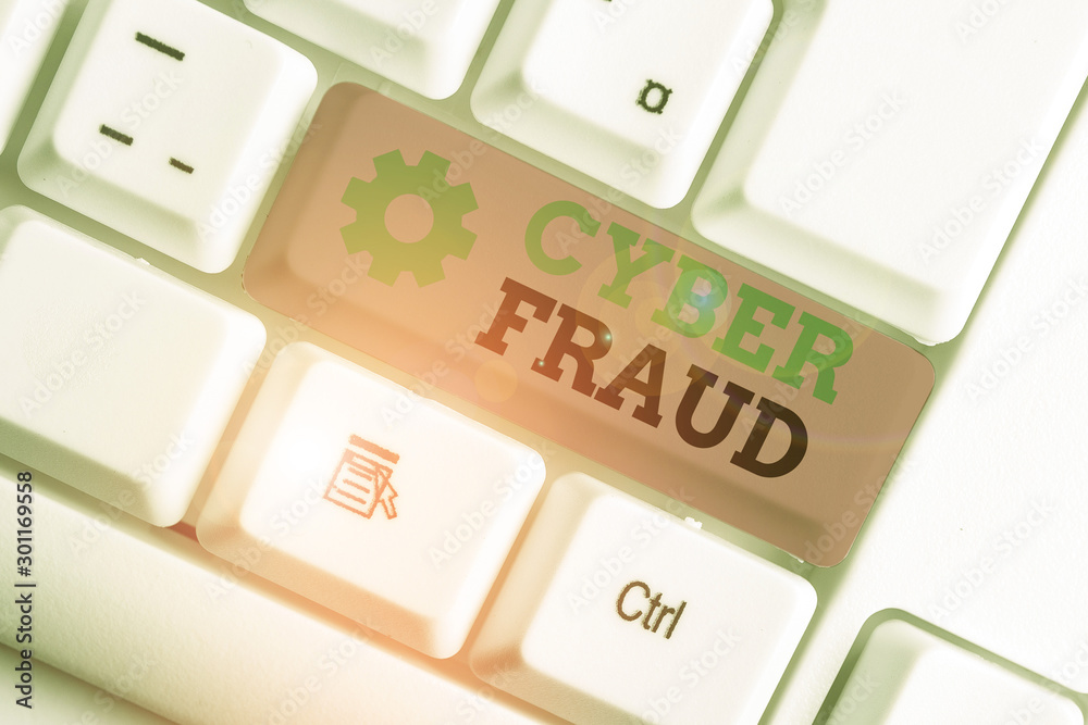 Poster conceptual hand writing showing cyber fraud. concept meaning any crime that is committed with the us