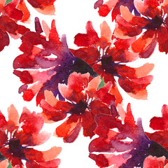 seamless pattern  is nature red flowers. watercolor illustration