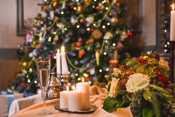 merry Christmas happy new year tree lights with star gift decor