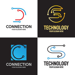 Future digital technology logo template, network, internet, connection, brainstorming ideas, vector art line design, illustration elements