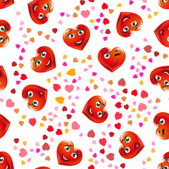 Seamless background with cartoon cute emoji hearts