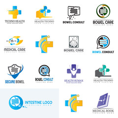 Collection of medical and health logos for clinics, icons of human organs, heart, intestines, lungs, kidneys, vector elements