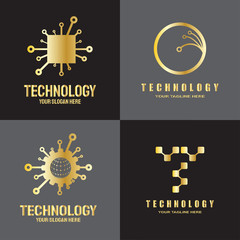 Future digital technology logo template, network, internet, connection, brainstorming ideas, vector art line design, illustration elements