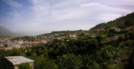 Fototapeta na wymiar Aerial panoramic view to Gjirokaster city, Albania