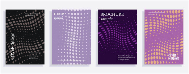 Minimalistic cover design templates. Set of layouts for covers of books, albums, notebooks, reports, magazines. Line halftone gradient effect, flat modern abstract design. Geometric mock-up texture