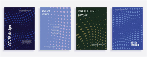 Obraz premium Minimalistic cover design templates. Set of layouts for covers of books, albums, notebooks, reports, magazines. Line halftone gradient effect, flat modern abstract design. Geometric mock-up texture