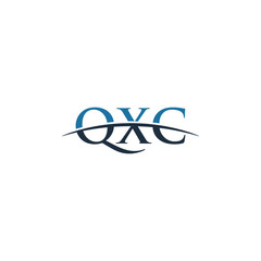 Initial letter QXC, overlapping movement swoosh horizon logo company design inspiration in blue and gray color vector