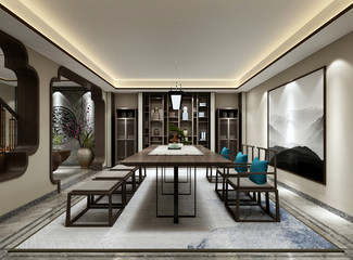 3d render. Dining room interior.