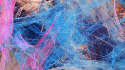 Abstract blue and pink chaotic shapes. Colorful fractal background. Digital art. 3d rendering.