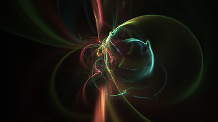 Abstract transparent green and brown blurred shapes. Fantasy light background. Digital fractal art. 3d rendering.