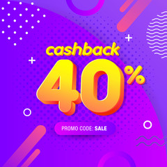 modern Banner design template with 40% cashback offer. Vector illustration for promotion discount sale advertising