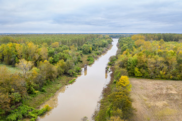 Fototapeta na wymiar Cache and MIssissippi River confluence aerial view