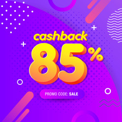 modern Banner design template with 85% cashback offer. Vector illustration for promotion discount sale advertising
