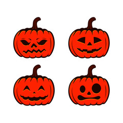 Set pumpkin on white background. Orange pumpkin with smile for your design for the holiday Halloween. Vector illustration.