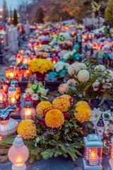 Decorations on the graves at All Saints' Day