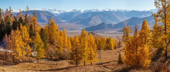 Türaufkleber Nach Farbe Malerisches Bergtal, Herbstpanoramablick