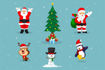 Merry Christmas. Character Cartoon Cute Christmas Day. Vector illustration.