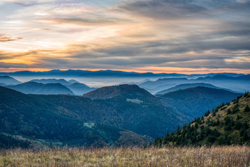 Sunrise in Male Fatre with a view of the beauty mist and mountains in the background Tatra Mountains
