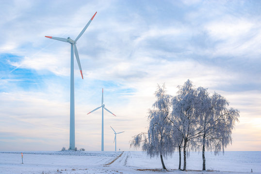  Wind Power Plant in Rural Area in Winter