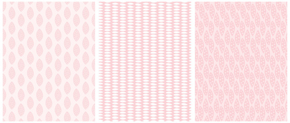 Pastel Color Geometric Seamless Vector Patterns. White Spots Isolated on a Pink Background. Simple Dotted Print with Pink Elements on a Light Pink Layout. Baby Girl Party Repeatable Vector Design.