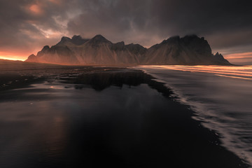 View to the Vestrahorn mountain from the Stokksnes beach, Iceland.