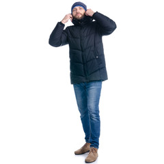 Man in winter jacket standing cold