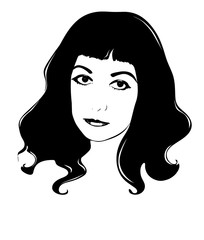 Female vector portrait. Black and white graphics. Stock vector illustration. Isolate on a white background. Silhouette. Minimalism. 