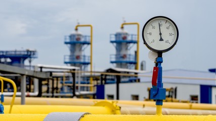 Gas pipeline and auxiliary equipment at the gas pumping station.