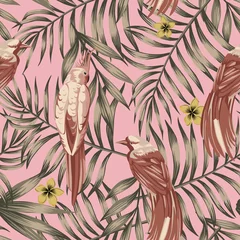 Gordijnen Bruin tropische vogels roze achtergrond © berry2046