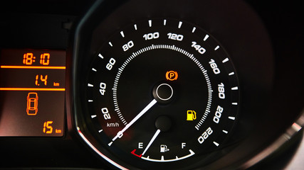 Car Dashboard. Image of illuminated car dashboard.