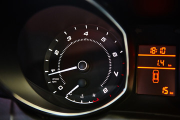Car Dashboard. Image of illuminated car dashboard.