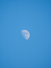 The moon in the afternoon. On a blue sky..