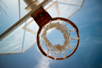 Basketball rim amazing shot with sky