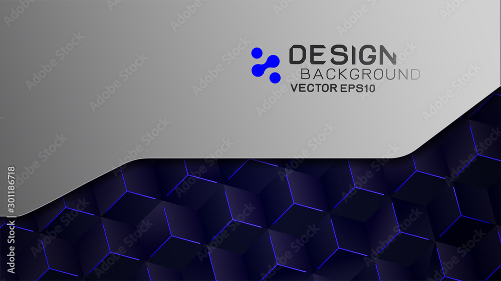 Poster abstract futuristic and technology background concept with blue hexagon shape on dark and copy space