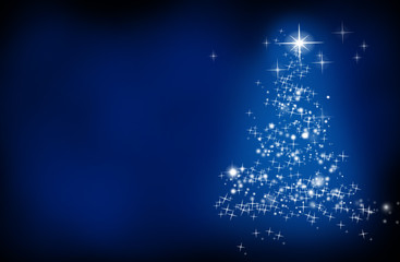 Obraz na płótnie Canvas Christmas Tree made from stars and stardust on dark blue background