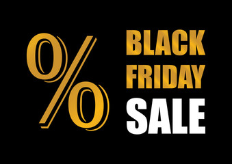 Black Friday Sale golden percent vector. Label for Black Friday. Black Friday Wholesale Poster. Golden Black Friday on a dark background