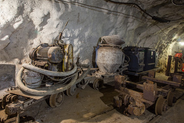 Concrete mixer on underground mine tunnel