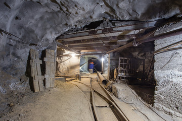 Gold iron mine ore shaft tunnel two ways rails