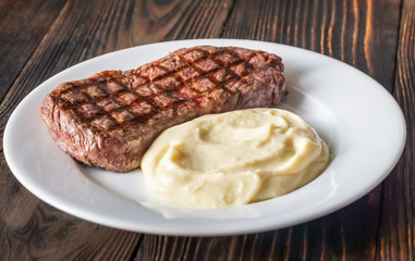 Strip steak with celery puree