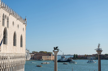 Fototapeta na wymiar Palace of doges, grand canal and winged lion. Travel photo. Venice. Italy. Europe.